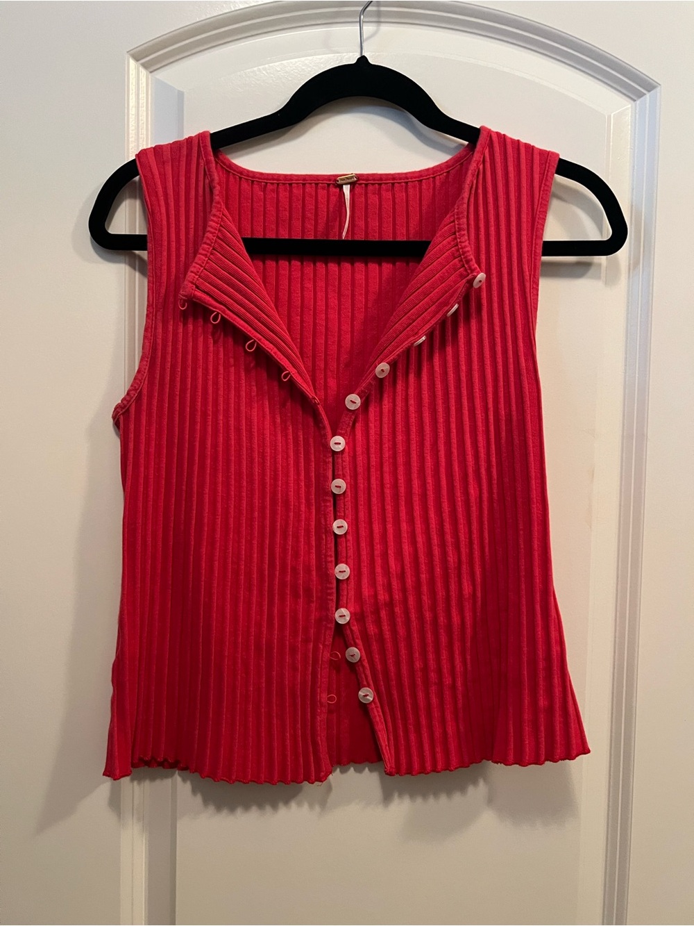 Free People Ribbed Button-Front Tank Top in Red - Picture 2 of 3